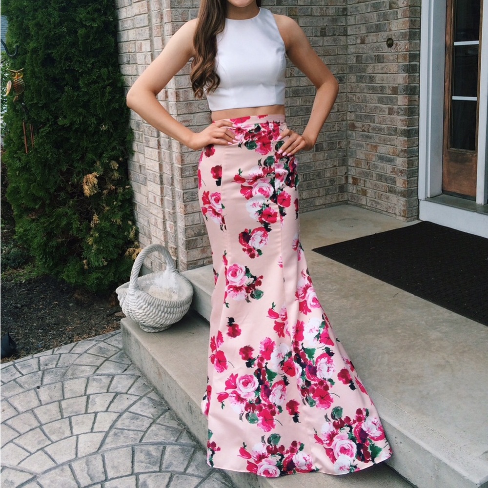 Two Piece Floral Mermaid Gown